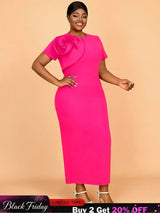 AOMEIDRESS Elegant Maxi Package Hip Party Dress With 3D Flower O Neck Rose / S