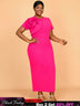 AOMEIDRESS Elegant Maxi Package Hip Party Dress With 3D Flower O Neck Rose / S