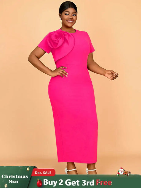 AOMEIDRESS Elegant Maxi Package Hip Party Dress With 3D Flower O Neck Rose / S