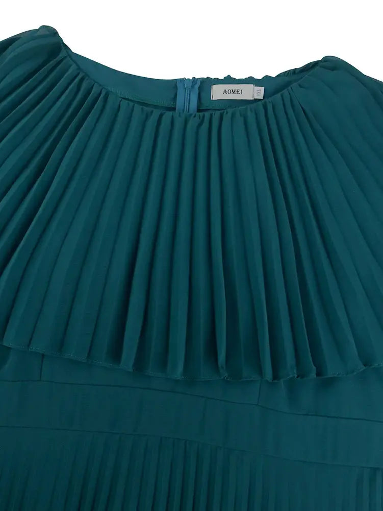 AOMEIDRESS Elegant Maxi Pleated A Line Church Dresses Cape sleeves