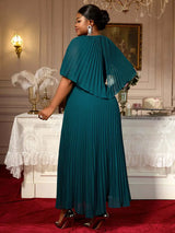 AOMEIDRESS Elegant Maxi Pleated A Line Church Dresses Cape sleeves
