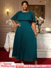 AOMEIDRESS Elegant Maxi Pleated A Line Church Dresses Cape sleeves DarkGreen / S