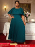 AOMEIDRESS Elegant Maxi Pleated A Line Church Dresses Cape sleeves DarkGreen / S