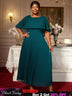 AOMEIDRESS Elegant Maxi Pleated A Line Church Dresses Cape sleeves DarkGreen / S