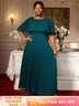 AOMEIDRESS Elegant Maxi Pleated A Line Church Dresses Cape sleeves DarkGreen / S