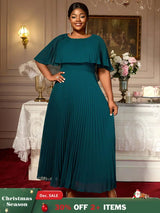 AOMEIDRESS Elegant Maxi Pleated A Line Church Dresses Cape sleeves DarkGreen / S