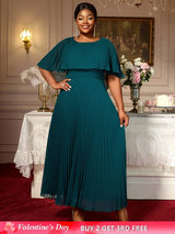 AOMEIDRESS Elegant Maxi Pleated A Line Church Dresses Cape sleeves DarkGreen / S