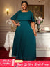 AOMEIDRESS Elegant Maxi Pleated A Line Church Dresses Cape sleeves DarkGreen / S