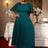 AOMEIDRESS Elegant Maxi Pleated A Line Church Dresses Cape sleeves DarkGreen / S