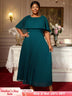 AOMEIDRESS Elegant Maxi Pleated A Line Church Dresses Cape sleeves DarkGreen / S