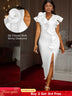 AOMEIDRESS Elegant Maxi Ruffle Dress With 3D Flower for Party Wedding White / S