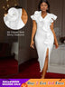 AOMEIDRESS Elegant Maxi Ruffle Dress With 3D Flower for Party Wedding White / S