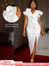 AOMEIDRESS Elegant Maxi Ruffle Dress With 3D Flower for Party Wedding White / S