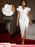 AOMEIDRESS Elegant Maxi Ruffle Dress With 3D Flower for Party Wedding White / S