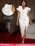 AOMEIDRESS Elegant Maxi Ruffle Dress With 3D Flower for Party Wedding White / S