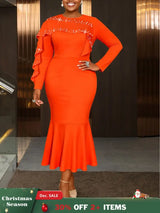 AOMEIDRESS Elegant Mermaid Dress O Neck Ruffles Events Party Gowns