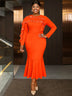 AOMEIDRESS Elegant Mermaid Dress O Neck Ruffles Events Party Gowns Orange / L