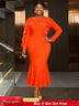 AOMEIDRESS Elegant Mermaid Dress O Neck Ruffles Events Party Gowns Orange / L