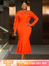 AOMEIDRESS Elegant Mermaid Dress O Neck Ruffles Events Party Gowns Orange / L