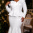 AOMEIDRESS Elegant Mermaid Dress V Neck Long Sleeve Ruffle Peplum - White / S