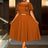AOMEIDRESS Elegant Midi A Line Church Dress O Neck With Bow Pleated - Brown / L