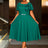 AOMEIDRESS Elegant Midi A Line Church Dress O Neck With Bow Pleated Green / 0XL