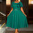 AOMEIDRESS Elegant Midi A Line Church Dress O Neck With Bow Pleated Green / 0XL