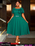AOMEIDRESS Elegant Midi A Line Church Dress O Neck With Bow Pleated Green / 0XL
