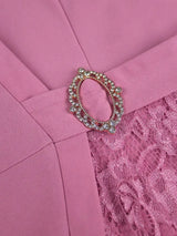 AOMEIDRESS Elegant Midi A Line Patchwork Lace Dress Diamond Waist Belt