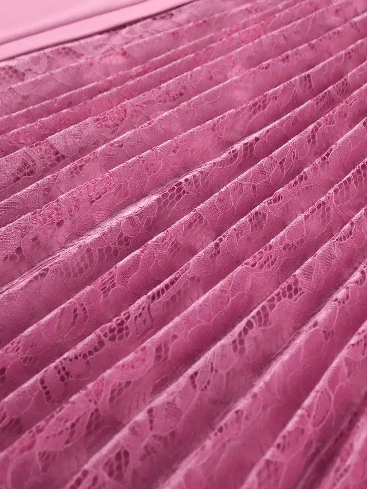 AOMEIDRESS Elegant Midi A Line Patchwork Lace Dress Diamond Waist Belt