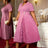 AOMEIDRESS Elegant Midi A Line Patchwork Lace Dress Diamond Waist Belt Pink / 0XL