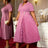 AOMEIDRESS Elegant Midi A Line Patchwork Lace Dress Diamond Waist Belt Pink / 0XL