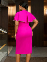 AOMEIDRESS Elegant Midi Beading Feather Cape Dress for Wedding Guest