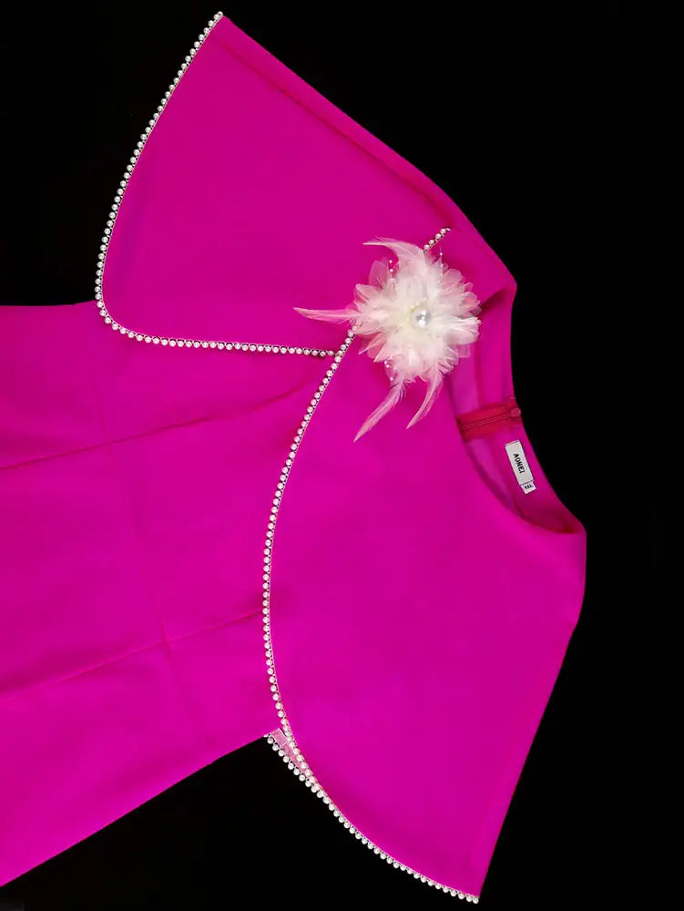 AOMEIDRESS Elegant Midi Beading Feather Cape Dress for Wedding Guest