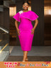AOMEIDRESS Elegant Midi Beading Feather Cape Dress for Wedding Guest Rose / S