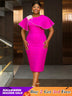 AOMEIDRESS Elegant Midi Beading Feather Cape Dress for Wedding Guest Rose / S
