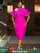 AOMEIDRESS Elegant Midi Beading Feather Cape Dress for Wedding Guest Rose / S