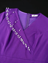 AOMEIDRESS Elegant Midi Beading Peplum Dress for Party Wedding Guest