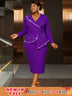 AOMEIDRESS Elegant Midi Beading Peplum Dress for Party Wedding Guest DarkPurple / S