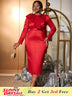 AOMEIDRESS Elegant Midi Dress Bow Tie O Neck Long Sleeve High Waist Red / S