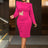 AOMEIDRESS Elegant Midi Embroidery Church Dress Long Sleeve O Neck Rose / S