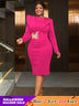 AOMEIDRESS Elegant Midi Embroidery Church Dress Long Sleeve O Neck Rose / S