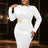 AOMEIDRESS Elegant Midi Embroidery Church Dress Long Sleeve O Neck White / S