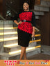 AOMEIDRESS Elegant Midi Lace Dress With Waist Belt For Office Women Black / 1XL