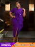 AOMEIDRESS Elegant Midi Package Hip Wedding Guests Dresses 3D Flower Purple / S