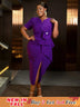 AOMEIDRESS Elegant Midi Package Hip Wedding Guests Dresses 3D Flower Purple / S