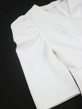 AOMEIDRESS Elegant Midi Peplum Dresses V Neck Puff Sleeve For Church