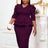 AOMEIDRESS Elegant Midi Peplum Dresses V Neck Puff Sleeve For Church DeepPurple / S