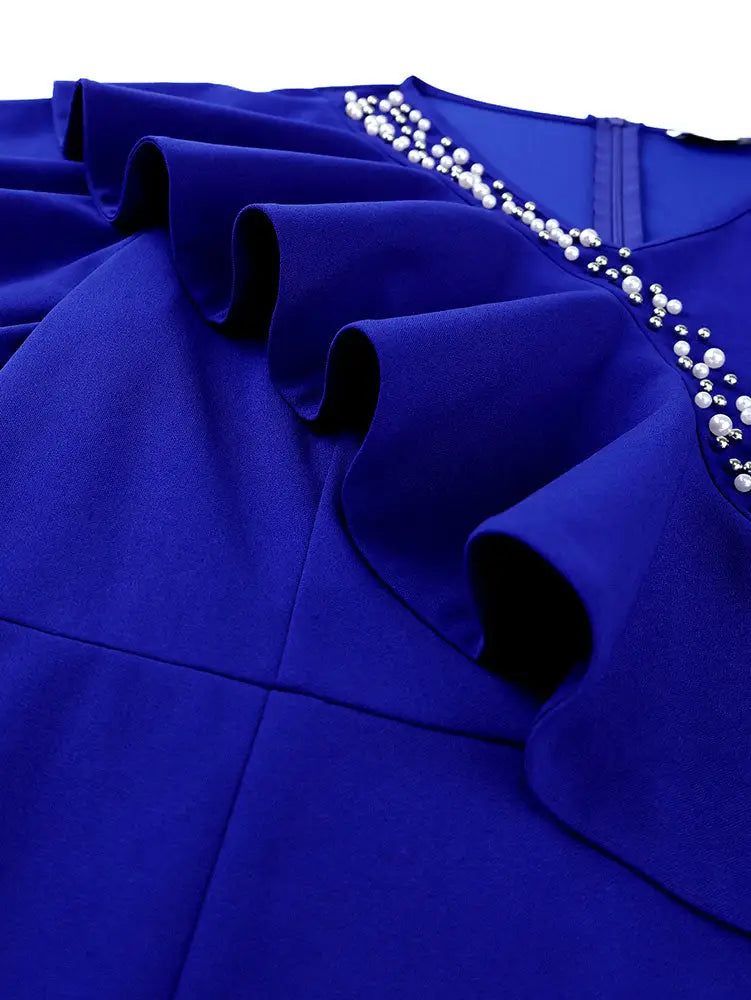 AOMEIDRESS Elegant Midi Ruffle Dress With Beading for Party Wedding