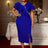 AOMEIDRESS Elegant Midi Ruffle Dress With Beading for Party Wedding Blue / S